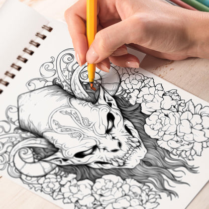 Demon And Flower Spiral Bound Coloring Book, Immerse Yourself in 30 Enchanting Illustrations of Demons and Flowers