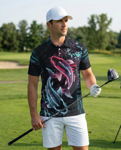 Koi Fish Polo Shirt – Neon Cyberpunk Print | Netecom