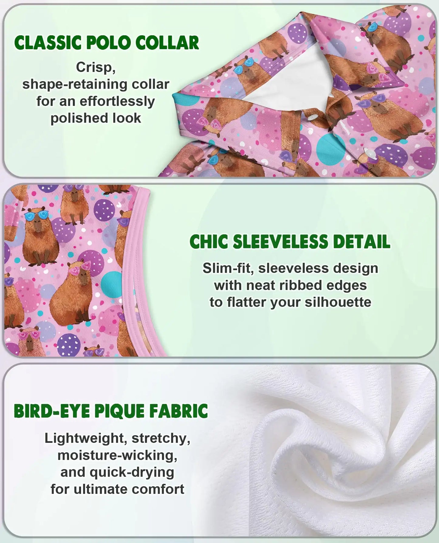 Cute Cartoon Capybara Seamless Pattern Polo Shirt for Women | Netecom