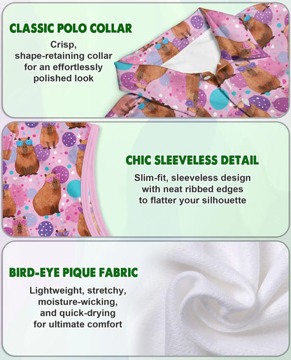 Cute Cartoon Capybara Seamless Pattern Polo Shirt for Women | Netecom