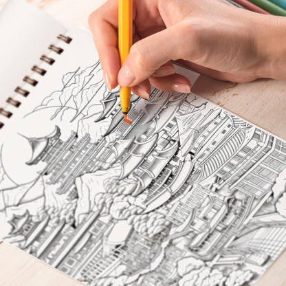 Travel to Japan Spiral Bound Coloring Book, Embark on a Journey to Japan with 30 Captivating Coloring Pages to Explore the Land of Tradition and Modernity