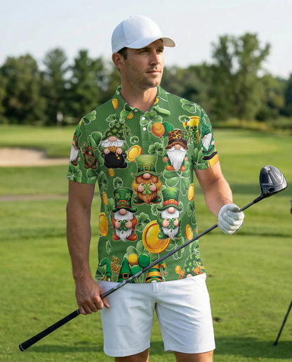 Lucky Leprechaun Gnome 3D Polo Shirt for Men – St Patrick’s Day Clover Style | Netecom