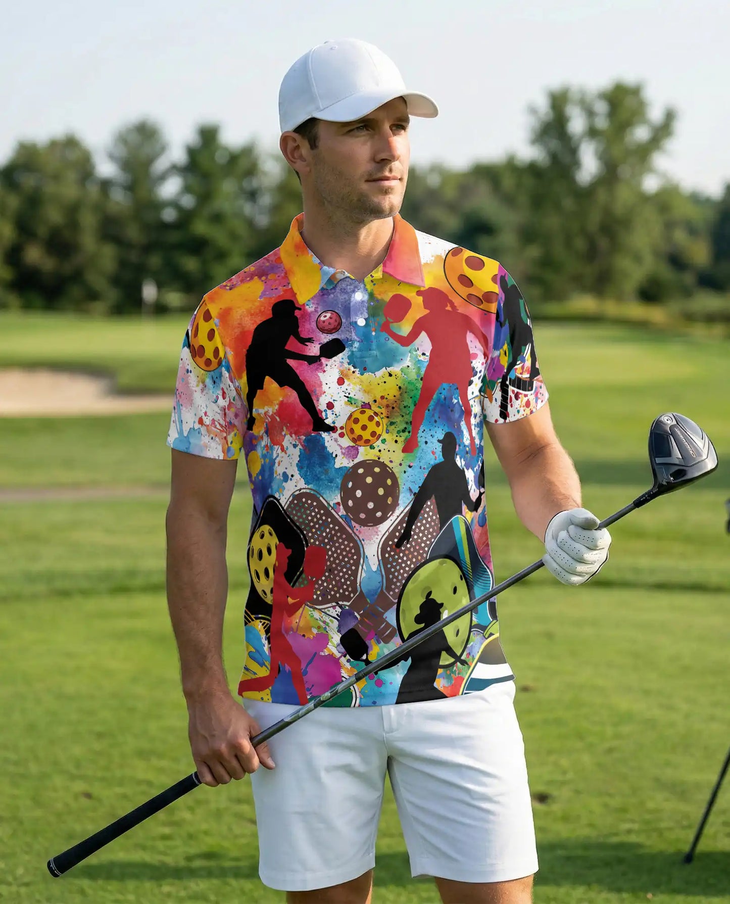 Colorful Pickleball Art 3D Polo Shirt for Men – Retro Sports Player Style | Netecom