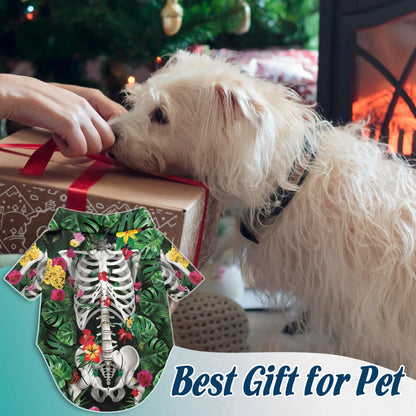Matching Dog and Owner Skeleton Hawaiian Shirts – Spooky Floral Tropical Beach Outfit