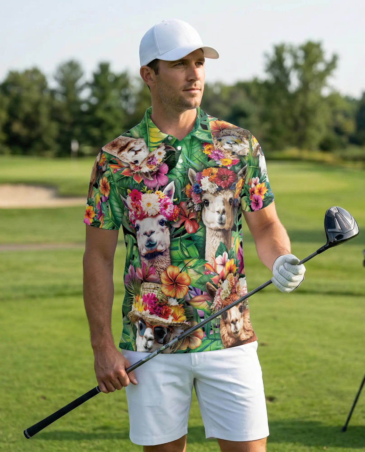 Alpaca Tropical Polo Shirt – Floral Jungle Print | Netecom