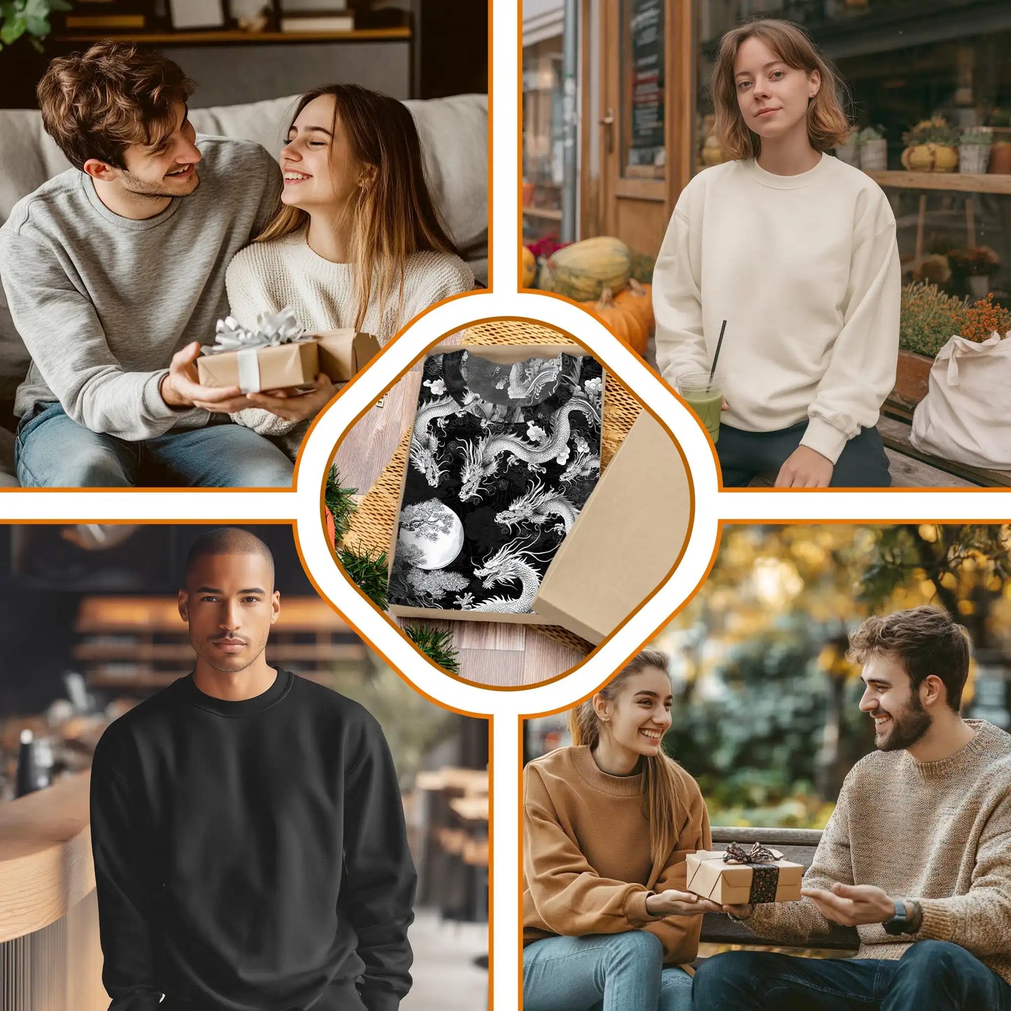 Black and White Dragon Sweatshirt, 3D All Over Print Monochrome Fantasy Crewneck Pullover for Men Women, Dragon Lover Gift - Netecom
