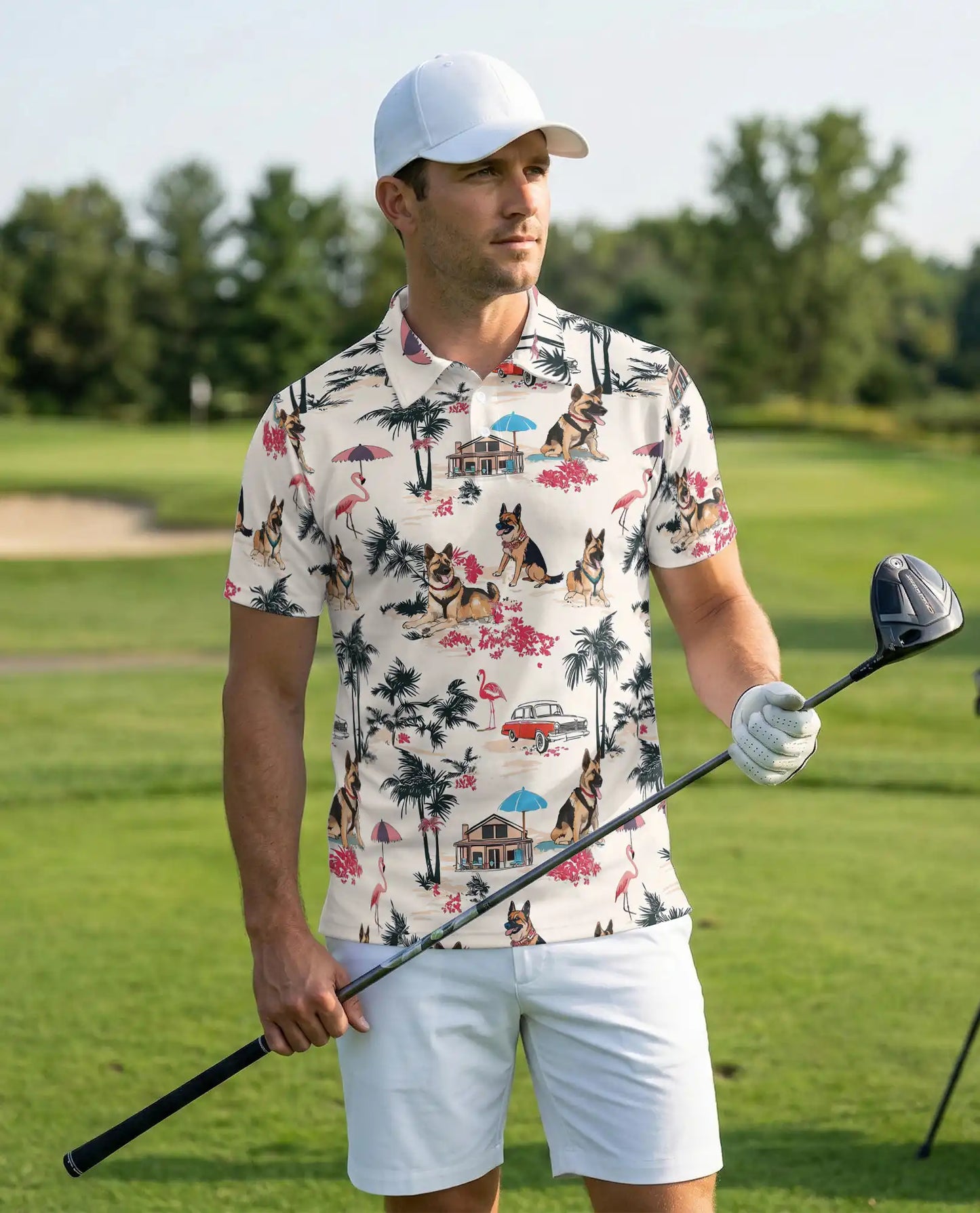 German Shepherd Tropical Beach Polo Shirt for Men | Netecom