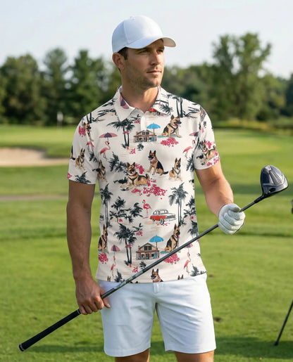 German Shepherd Tropical Beach Polo Shirt for Men | Netecom