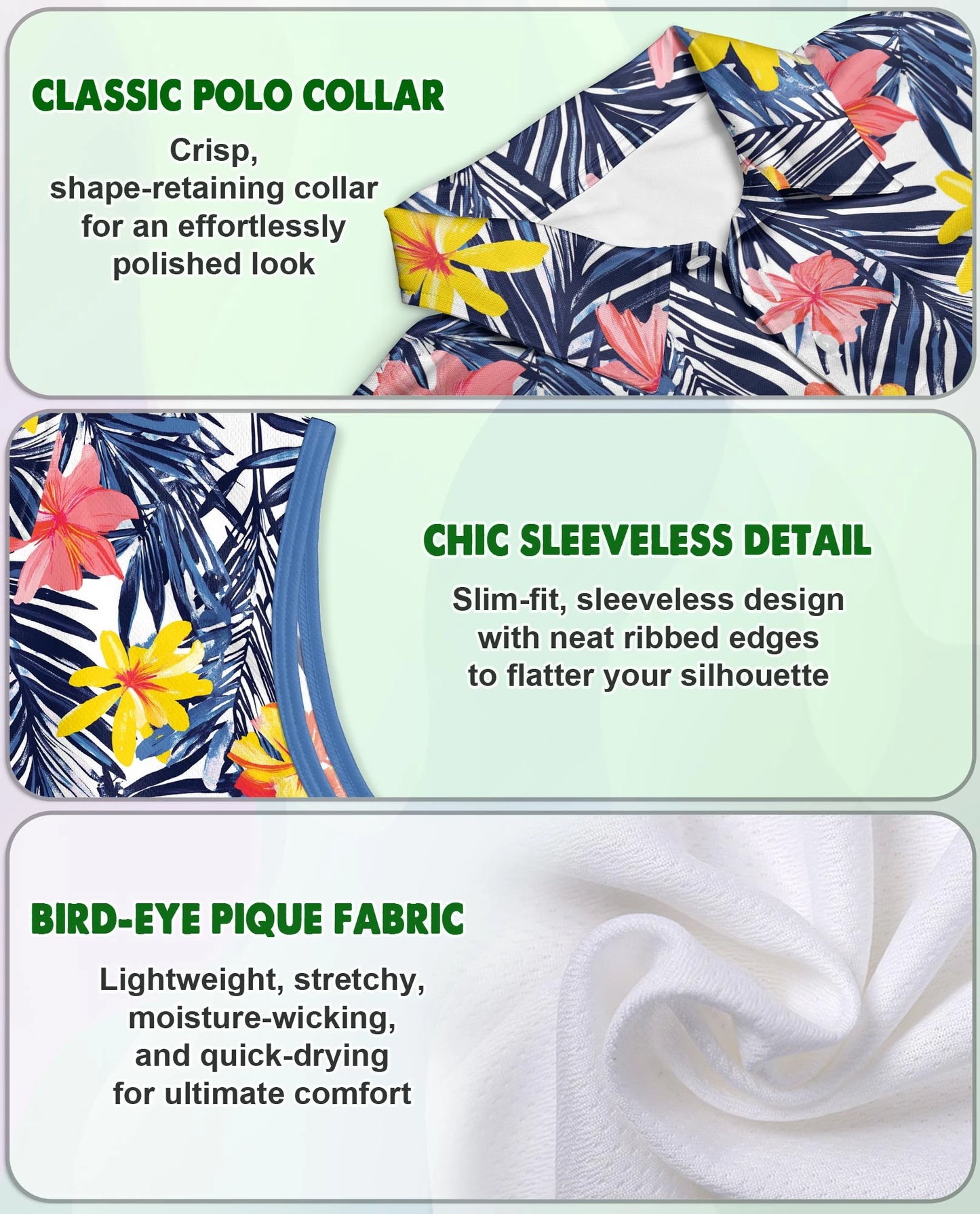 Mermaid Pattern Sleeveless Polo Shirt for Women | Netecom