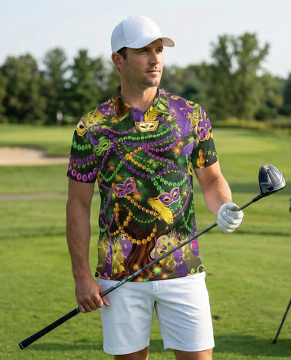 Mardi Gras Tree Hawaiian Polo Shirt | Netecom
