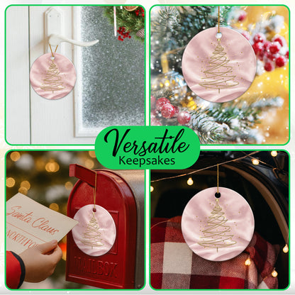 Netecom Elegant Pink Ornament, Ceramic Gold Glitter Christmas Tree Ornaments, Gifts for Holiday, Party, Home Decor