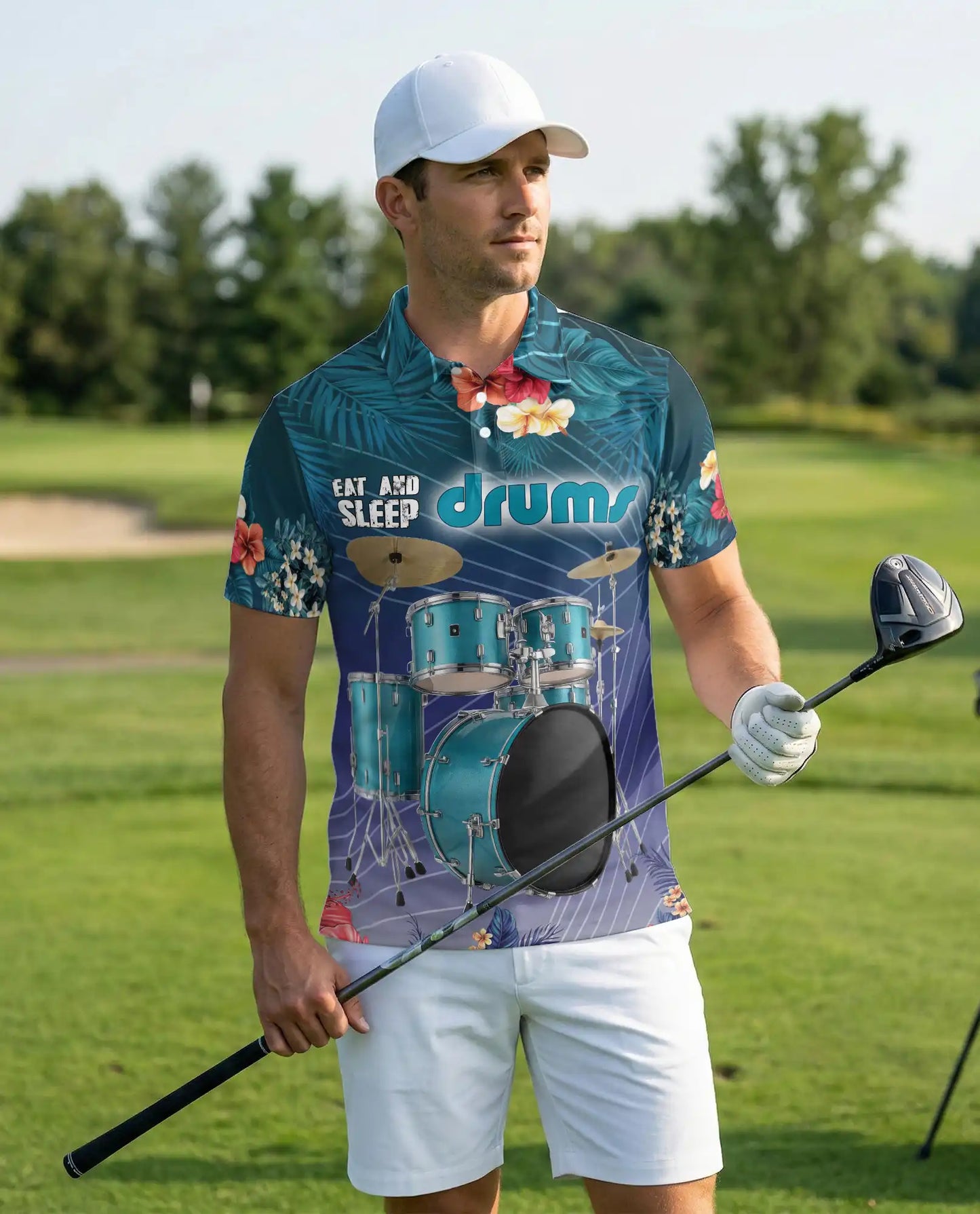 Drummer Polo Shirt – Tropical Drum Set Print | Netecom
