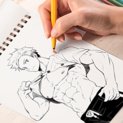 Gay Good Vibes Spiral Bound Coloring Book: 30 Pages of Coloring Joy, Capturing the Intense and Enchanting Gaze of Hot Anime Boys