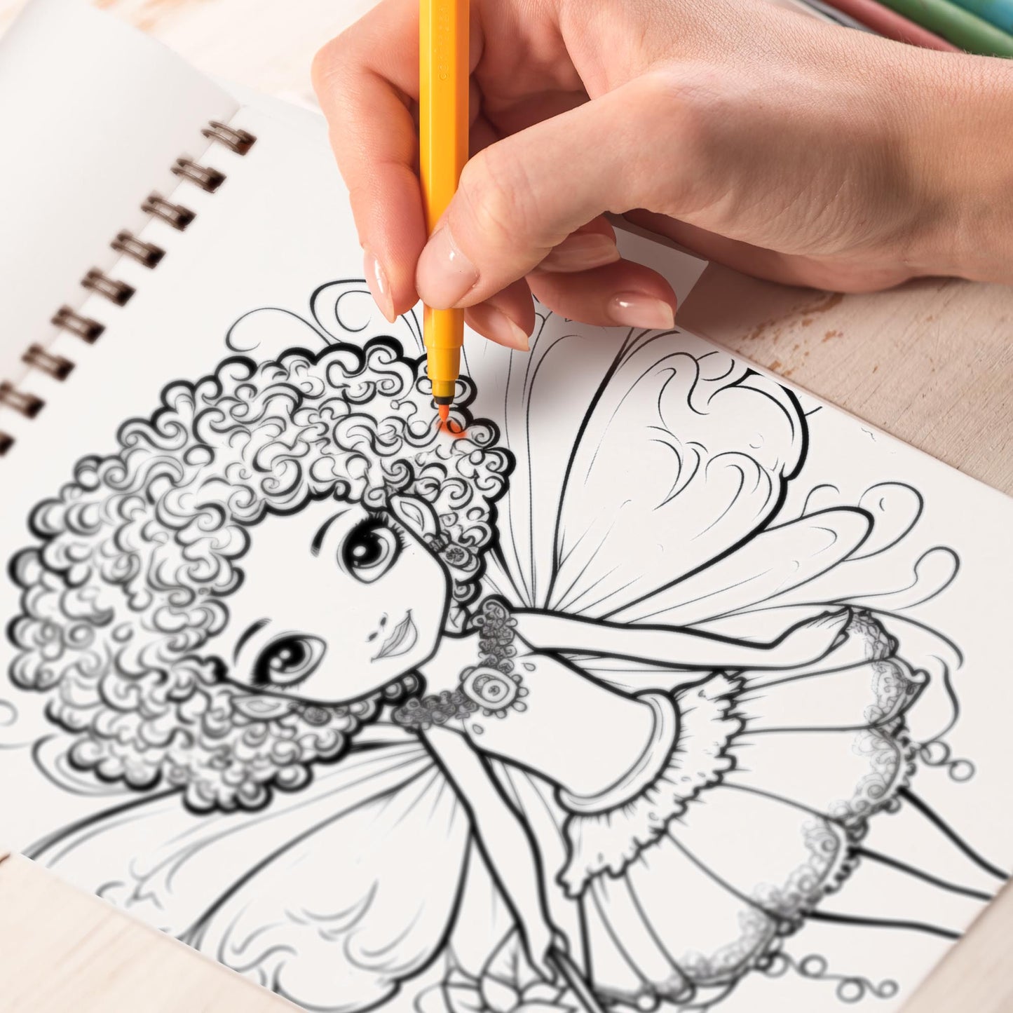 Black Fairy Spiral Bound Coloring Book, Discover the Adorable of Black Fairies with 30 Exquisite Coloring Pages