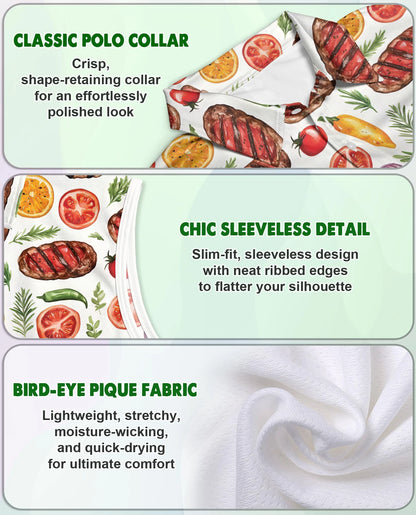BBQ Pattern Sleeveless Polo Shirt for Women | Netecom