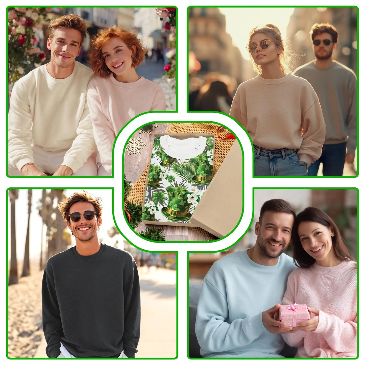 Green Hat Matching Friends Sweatshirt, 3D All Over Print Tropical Crewneck Pullover for Men Women, Friendship Gift - Netecom