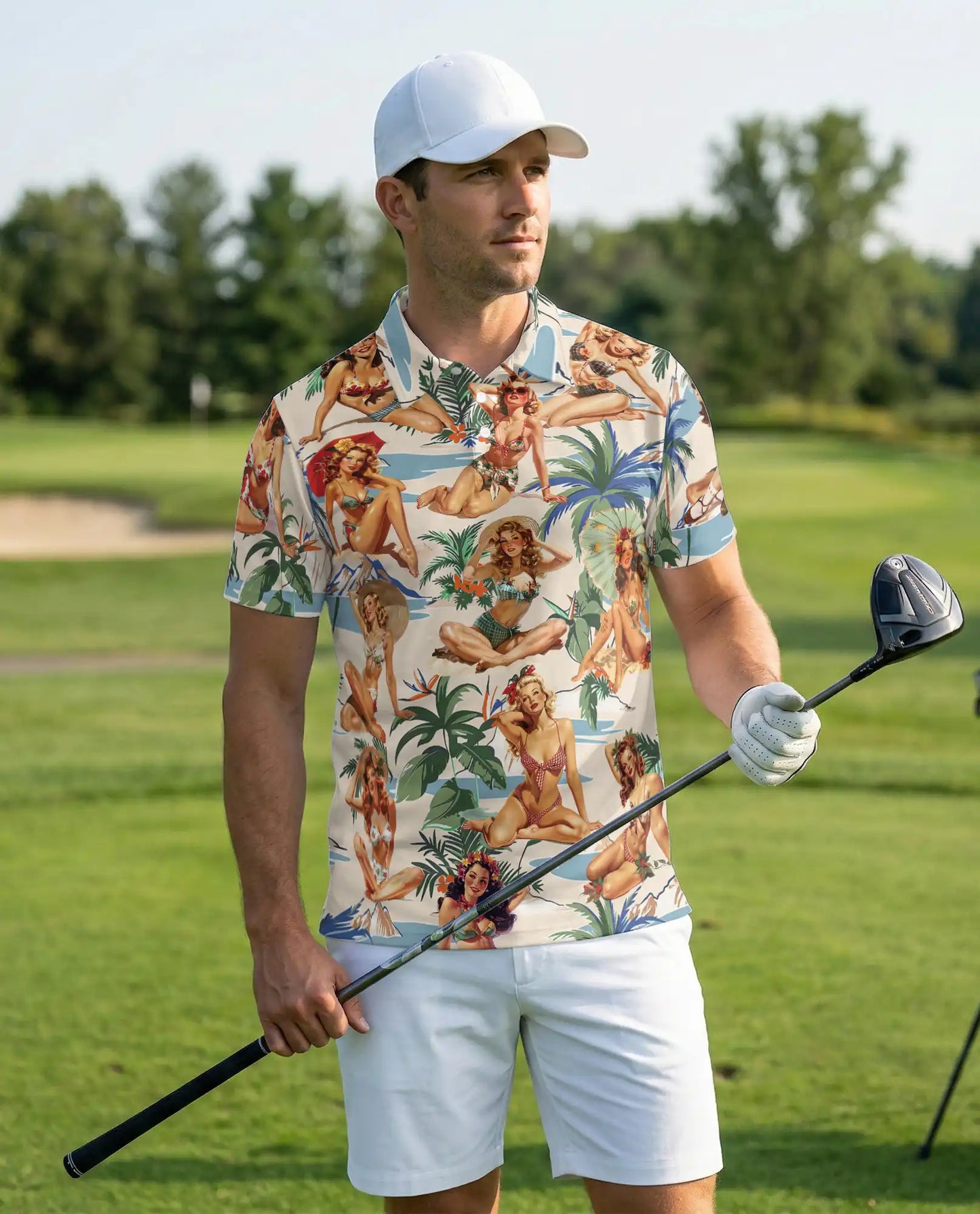 Tropical Pin Up Polo Shirt - Vintage Beach Babe Style | Netecom