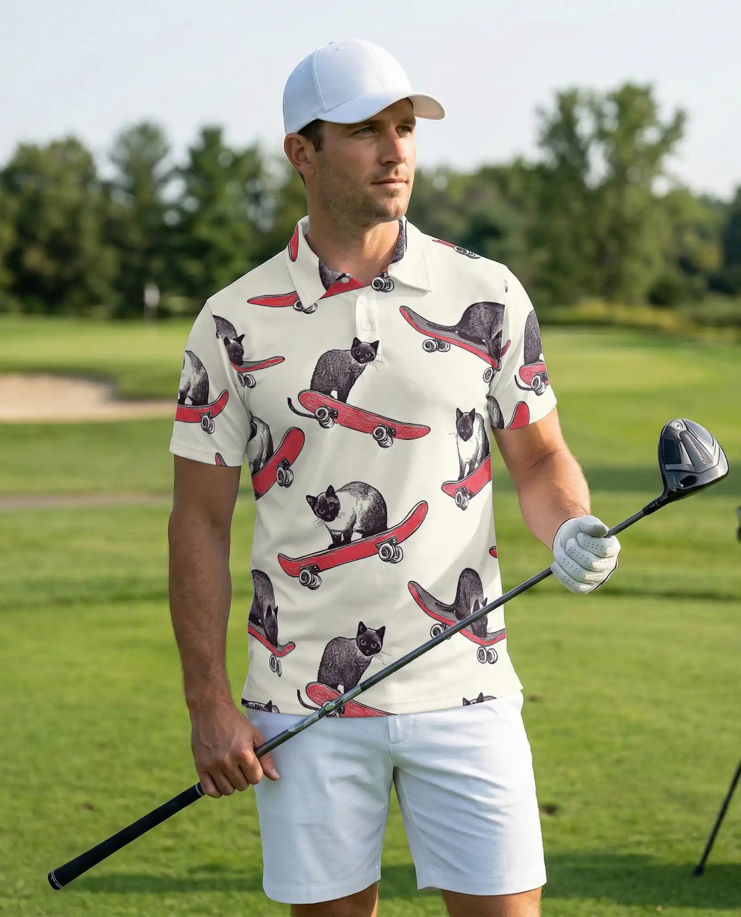 Skateboarding Cat Polo Shirt – Funny Cat Print | Netecom