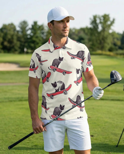 Skateboarding Cat Polo Shirt – Funny Cat Print | Netecom