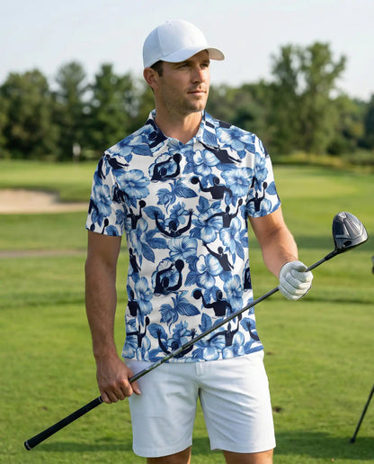 Pickleball Floral Hawaiian 3D Polo Shirt for Men | Netecom