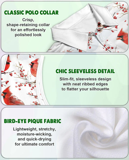 Cardinal Bird Sleeveless Polo Shirt for Women – Elegant Wildlife Nature Style | Netecom
