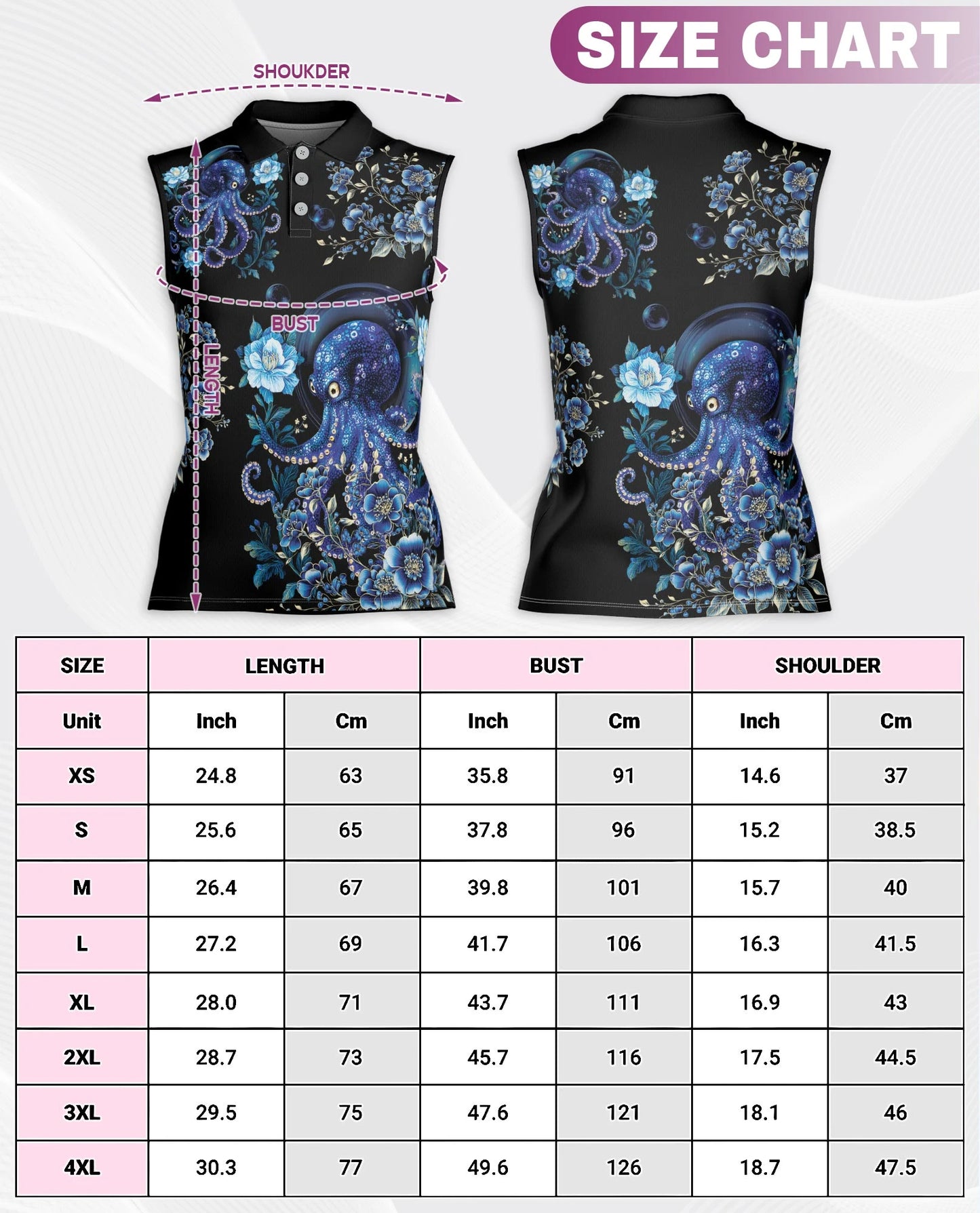 Octopus Flower Sleeveless Polo Shirt for Women | Netecom