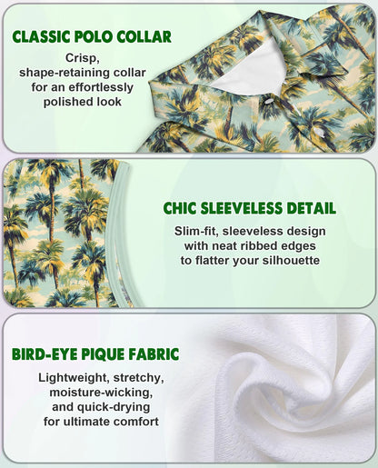 Tropical Print Sleeveless Polo Shirt for Women | Netecom