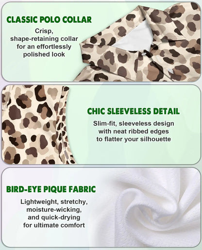 Brown Leopard Print Sleeveless Polo Shirt for Women | Netecom