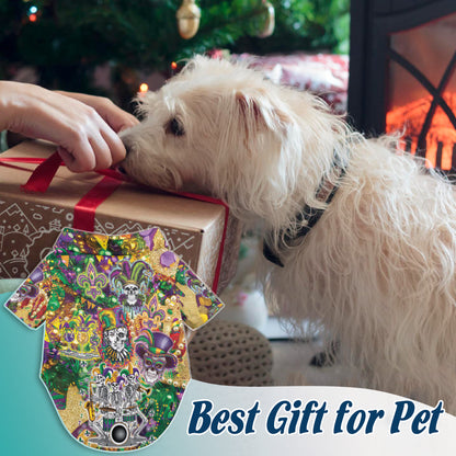 Netecom Matching Skulls Mardi Gras Hawaiian Shirt for Dog and Owner, Festive Aloha Summer Shirt, Skull Print Button Down Outfit for Pet and Human, Beach Vacation Casual Wear