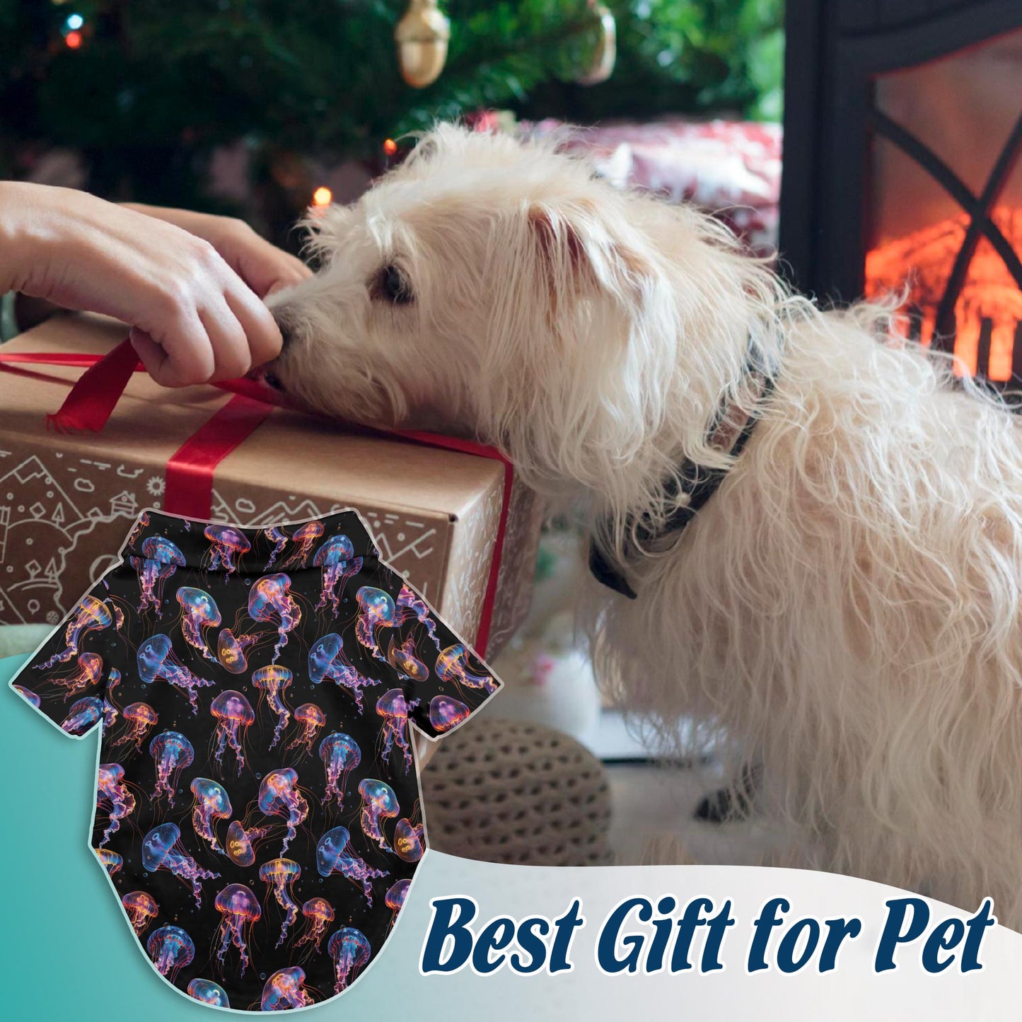Netecom Matching Neon Jellyfish Aloha Hawaiian Shirt for Dog and Owner, Ocean Glow Theme Summer Shirt, Coordinated Beach Vacation Casual Wear for Pet and Human