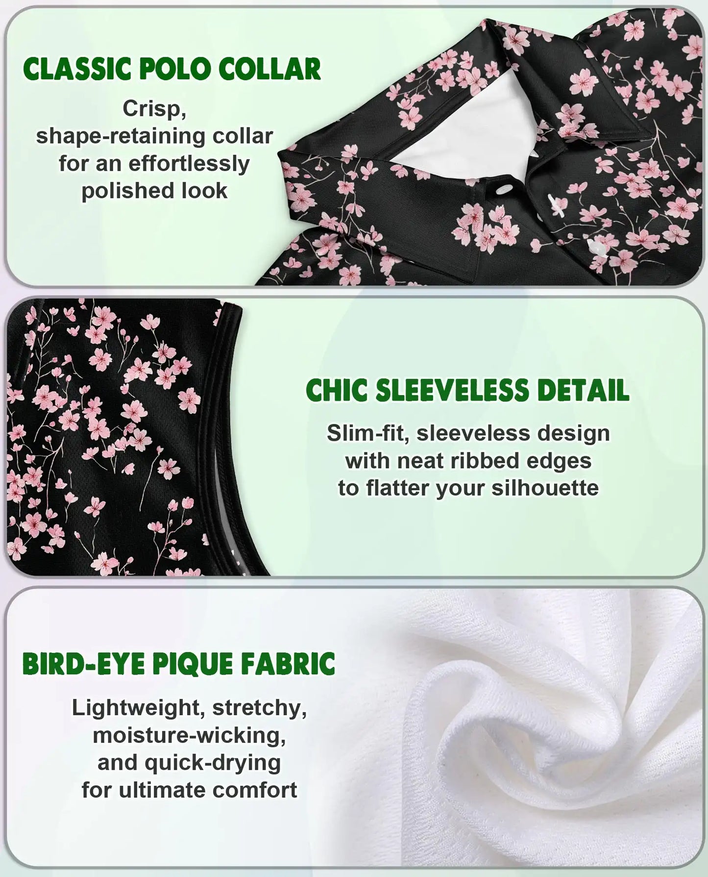 Sakura Floral Graphic Sleeveless Polo Shirt for Women | Netecom