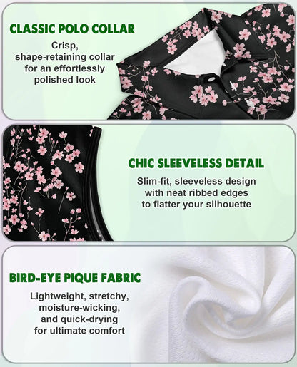 Sakura Floral Graphic Sleeveless Polo Shirt for Women | Netecom
