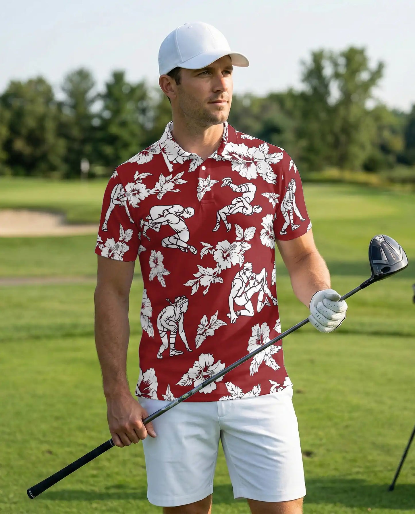 Red Hawaiian Wrestling Polo Shirt – Retro Style | Netecom