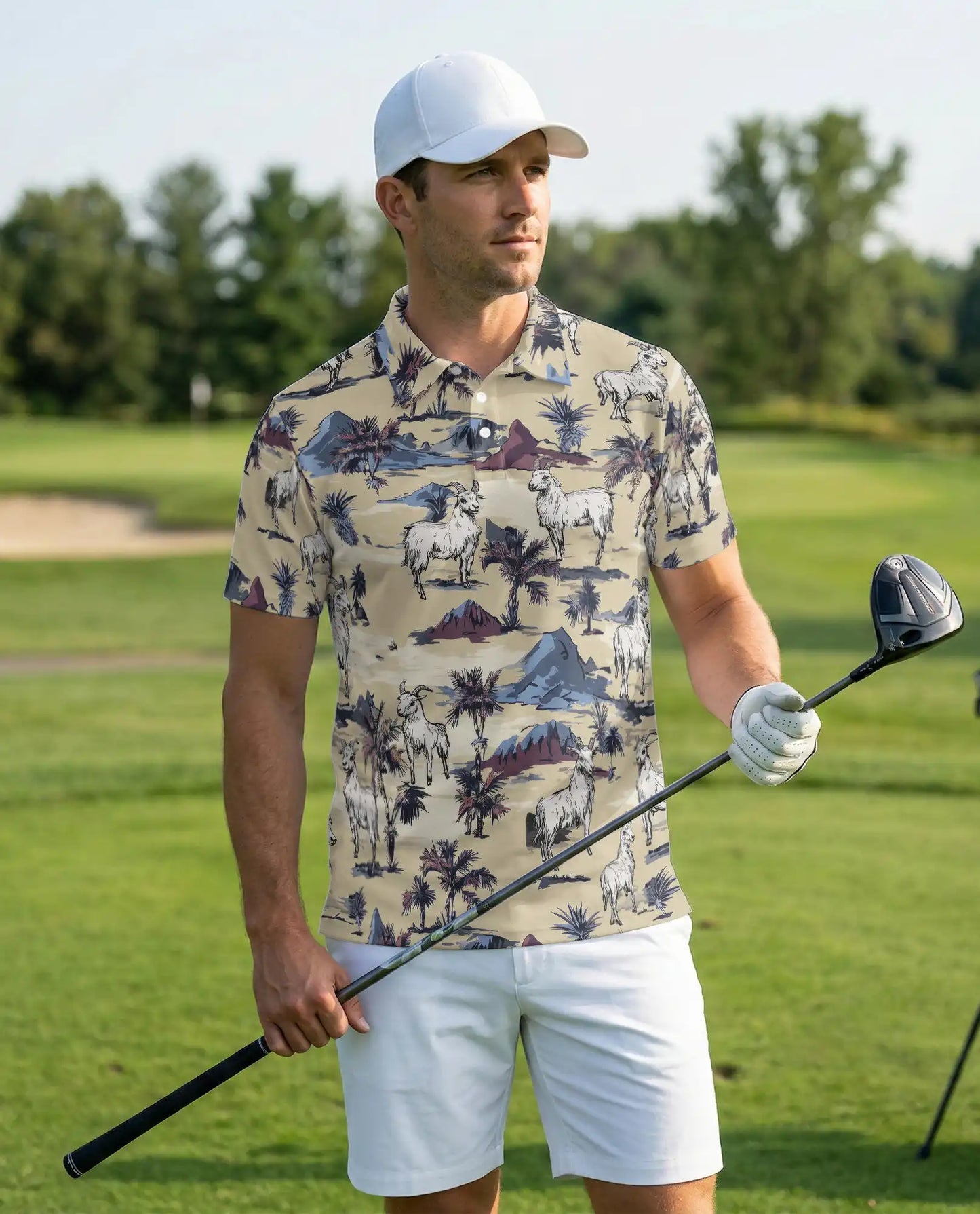 Goat Desert Tropical 3D Polo Shirt for Men – Rustic Farm Animal Style | Netecom