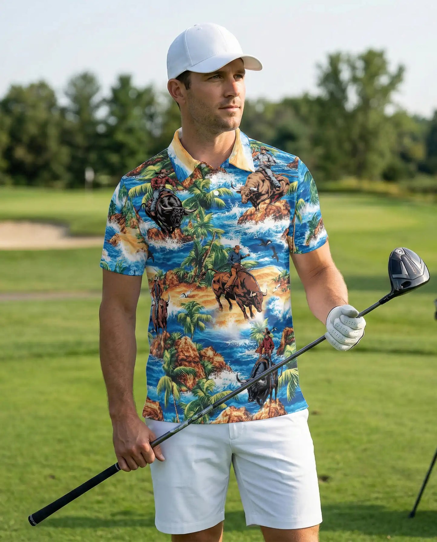 Cowboy Bull Riding 3D Polo Shirt for Men – Tropical Western Rodeo Style | Netecom