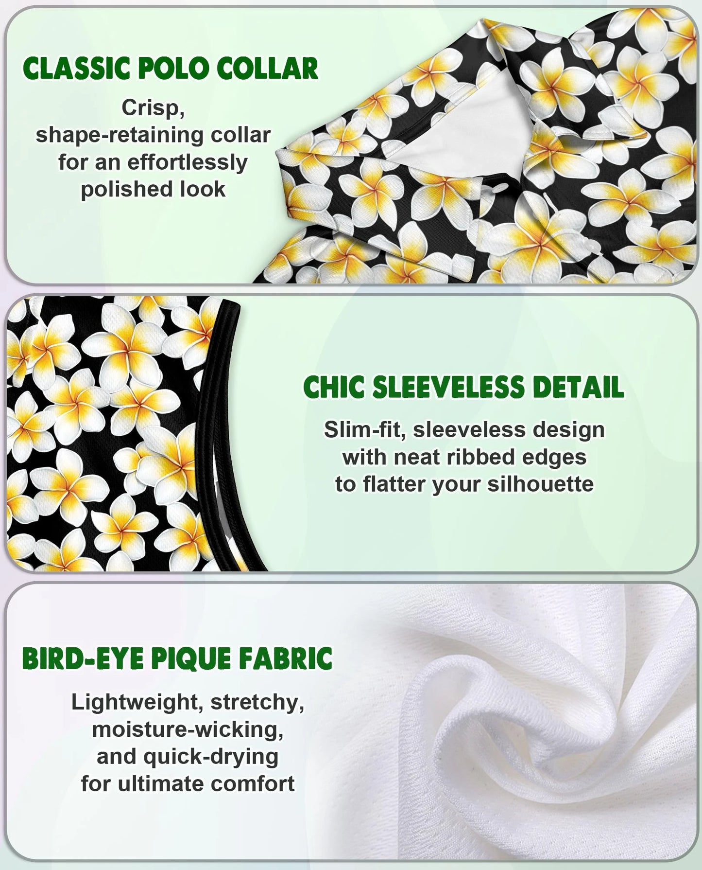 Yellow Plumeria Sleeveless Polo Shirt for Women | Netecom