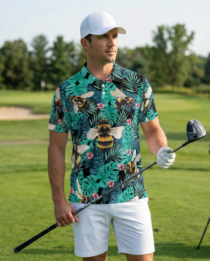 Bee Tropical Polo Shirt – Monstera Jungle Print | Netecom