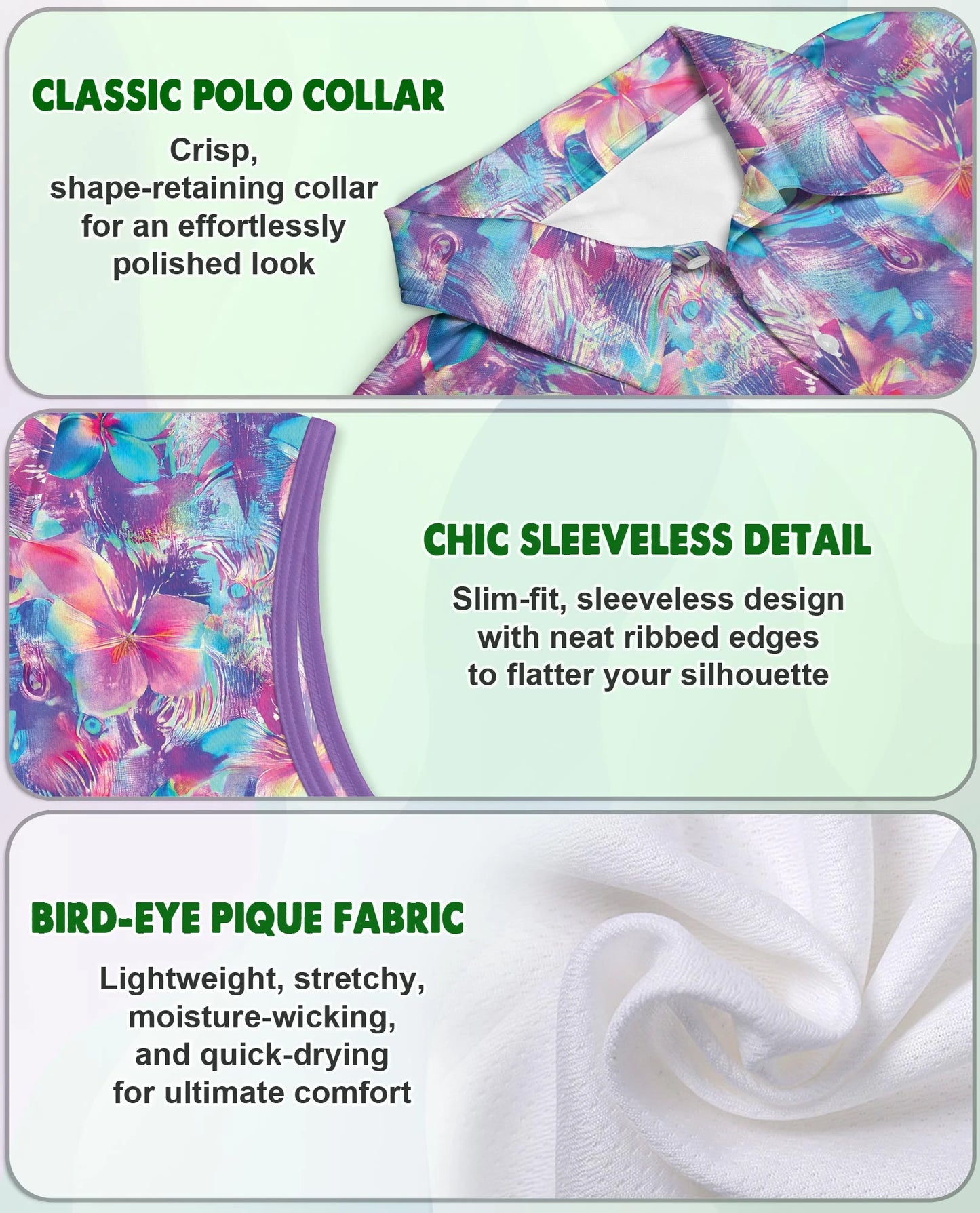 Neon Flower Sleeveless Polo Shirt for Women | Netecom