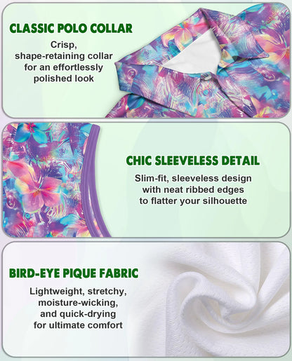 Neon Flower Sleeveless Polo Shirt for Women | Netecom