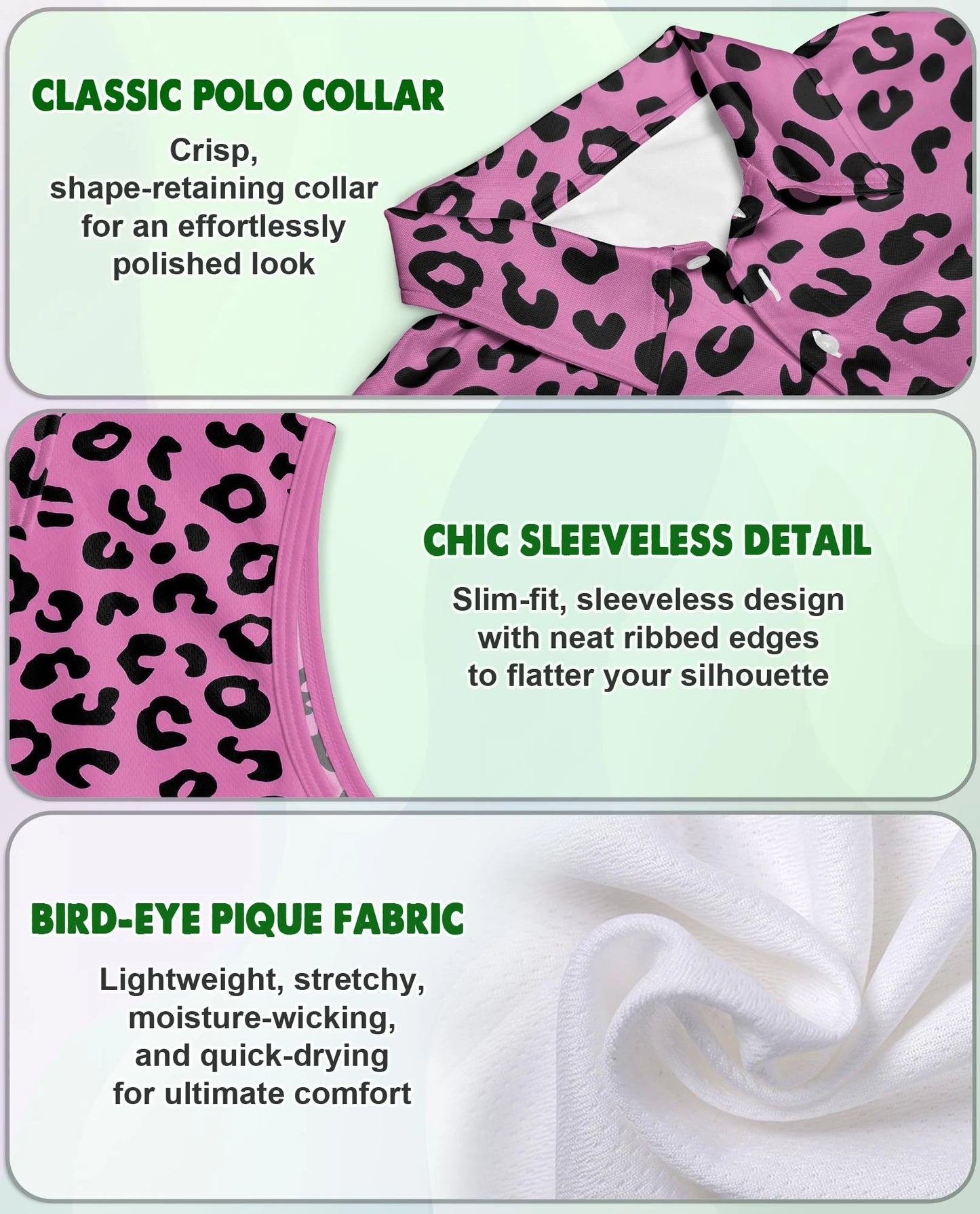 Pink Leopard Print Sleeveless Polo Shirt for Women – Wild Fashion Style | Netecom