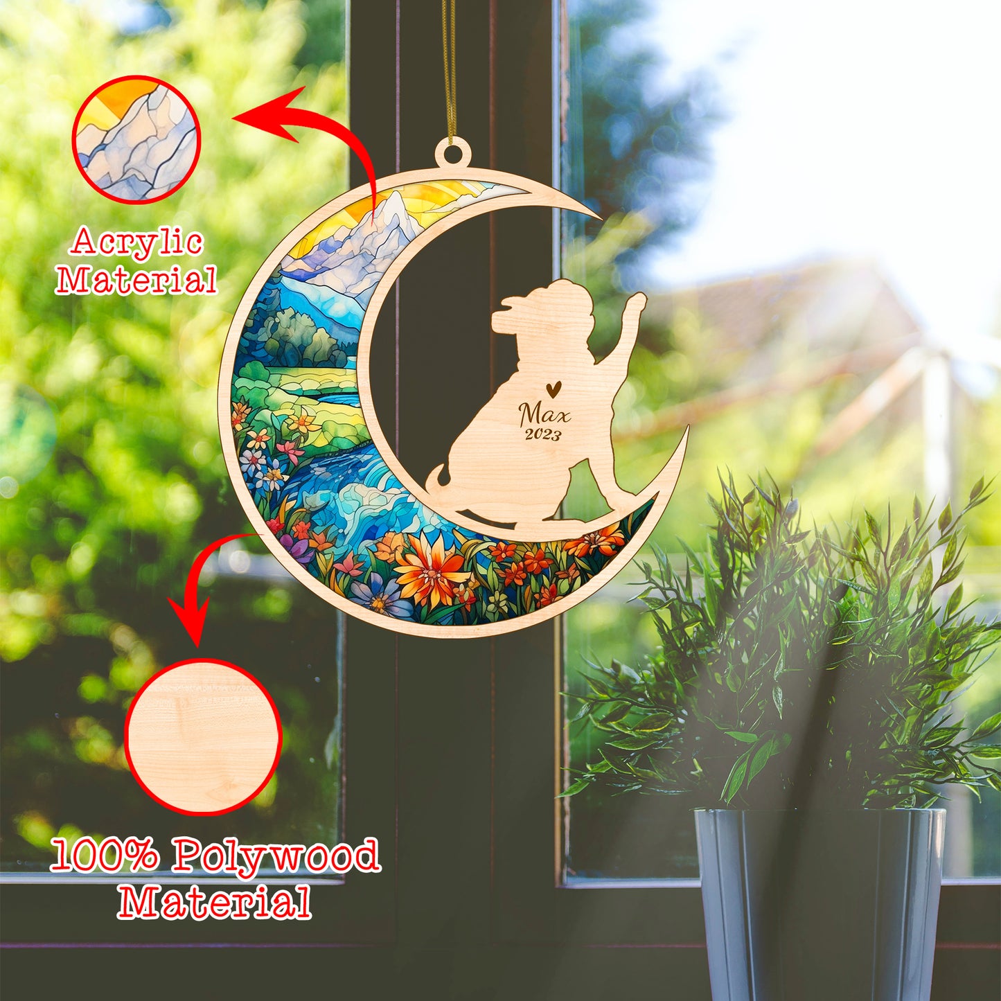 Netecom Bulldog Memorial Suncatcher, Personalized Bulldog Christmas Ornament with Name Date, Dog Death Sympathy Gift for Pet Loss Sun Catchers, Dog Grief Gift, Bereavement Gifts for Loss of Pet