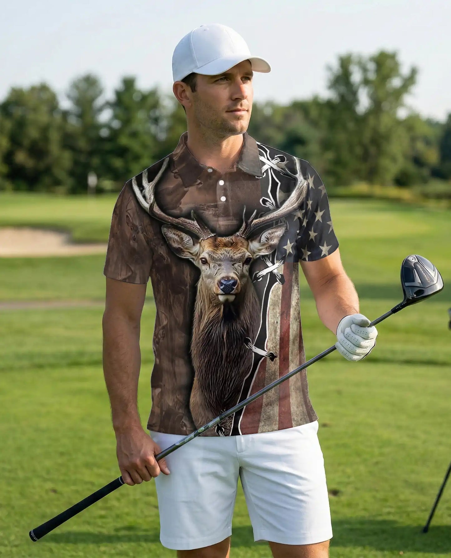 Deer Hunting Polo Shirt – American Flag Buck Print | Netecom