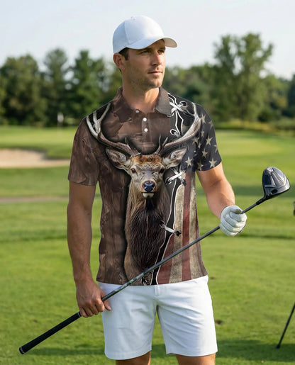 Deer Hunting Polo Shirt – American Flag Buck Print | Netecom