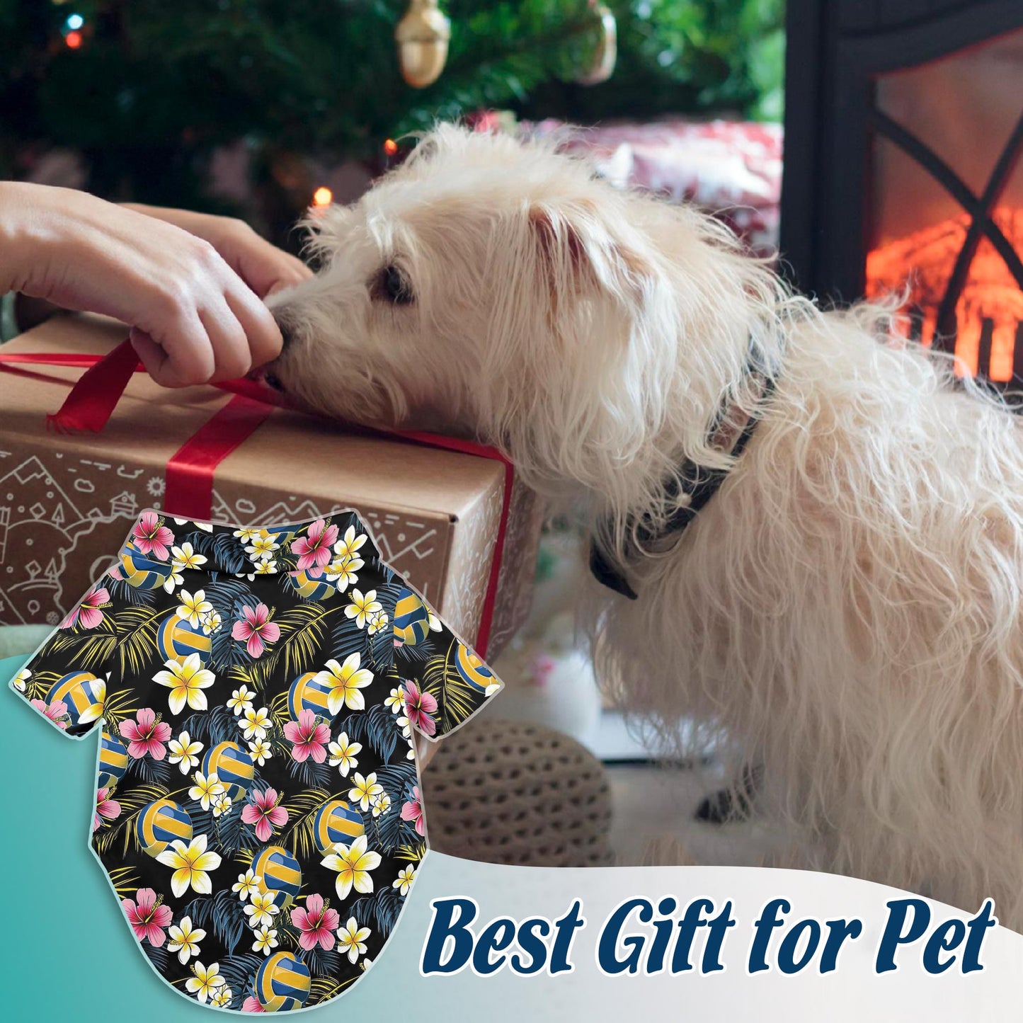 Netecom Matching Volleyball Flower Hawaiian Shirt for Dog and Owner, Aloha Summer Shirt, Volleyball Floral Print Outfit for Pet and Human, Beach Vacation Casual Wear