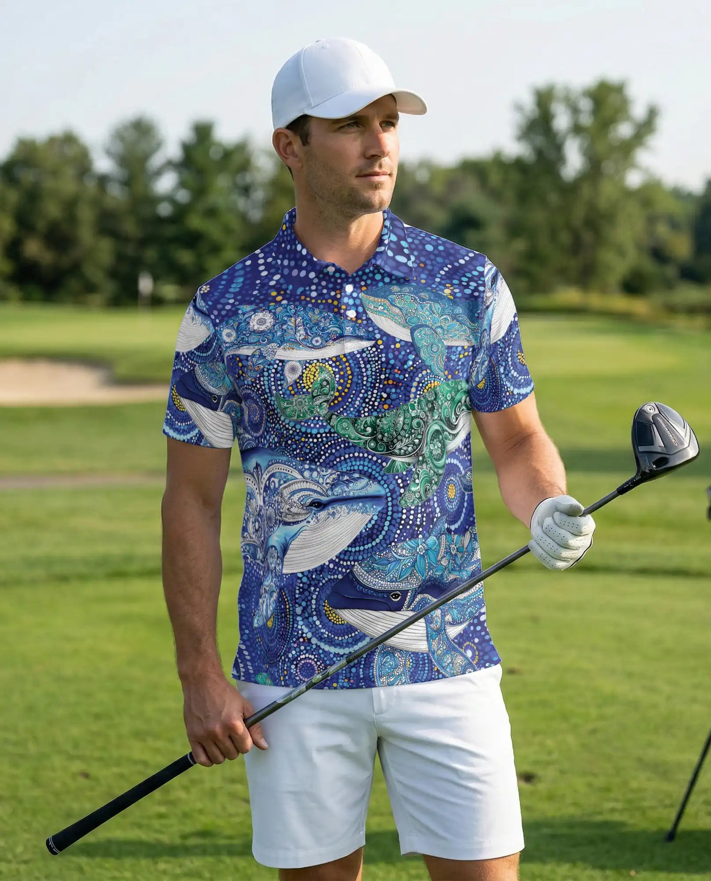 Ocean Whale Art Polo Shirt Coastal Marine Wildlife Print | Netecom