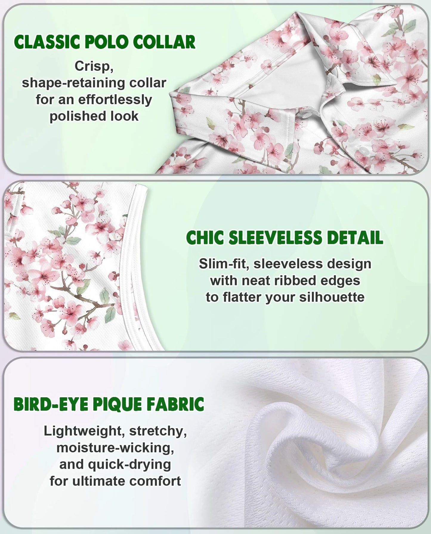 Cherry Blossom Sleeveless Polo Shirt for Women – Elegant Floral Spring Style | Netecom