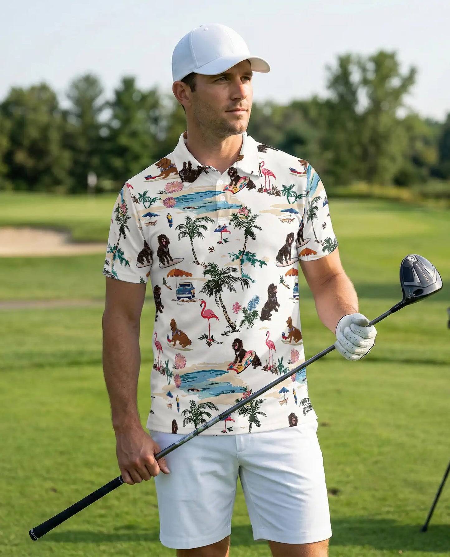 Newfoundland Dog Polo Shirt – Tropical Beach Print | Netecom