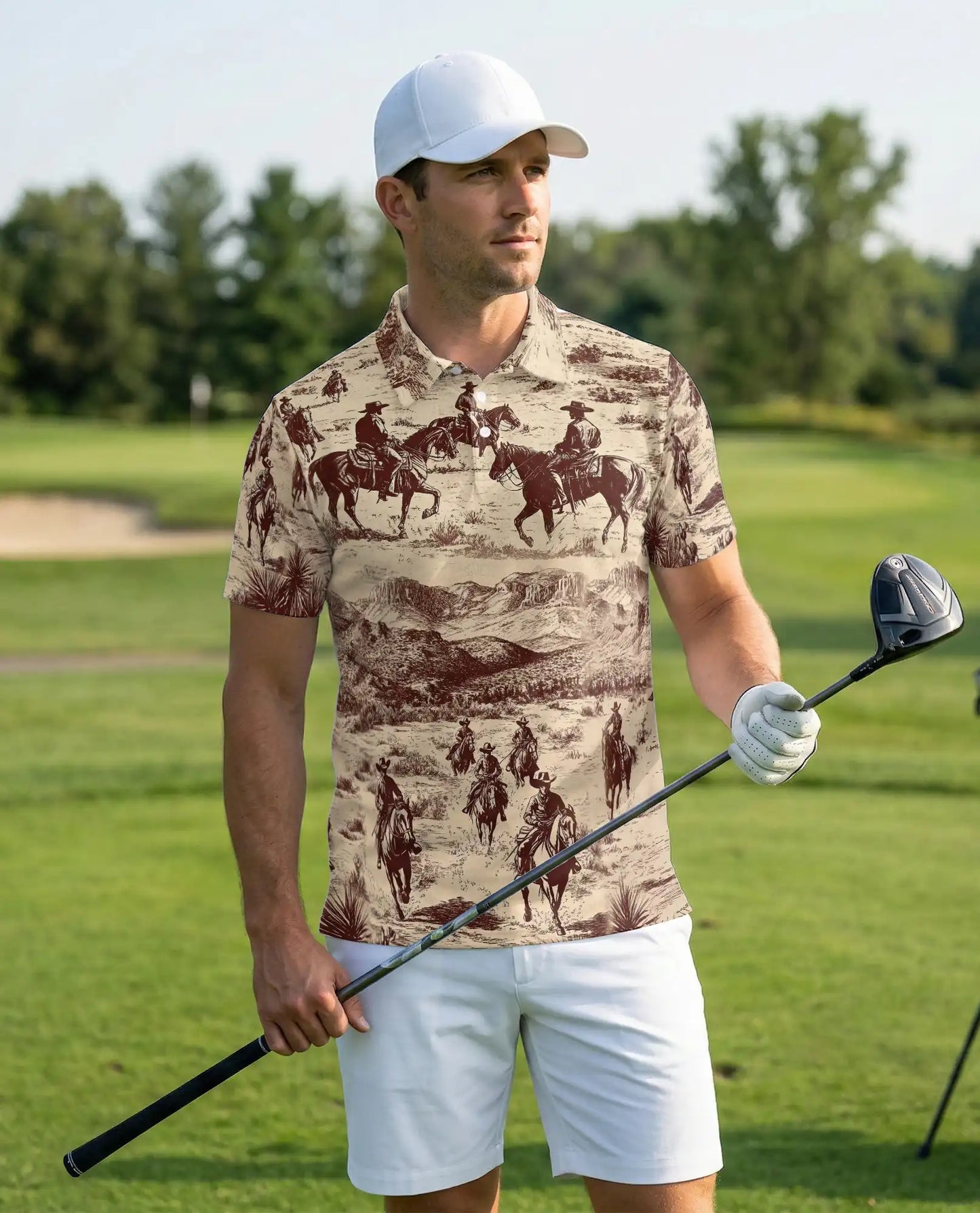 Vintage Cowboy Western 3D Polo Shirt for Men – Rustic Ranch Desert Style | Netecom