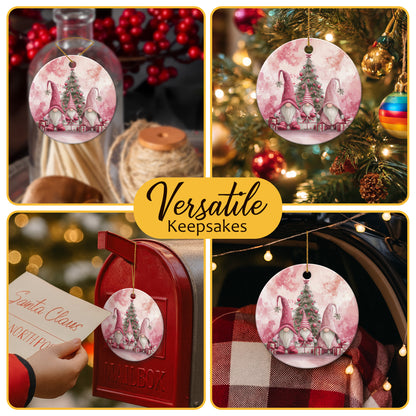 Netecom Pink Christmas Gnome Ornament, Cute Scandinavian Tomte Ceramic Ornament for Christmas Tree Hanging Decorations Gift, Gnome Lover Gifts, Home Decor, Holiday Party Present