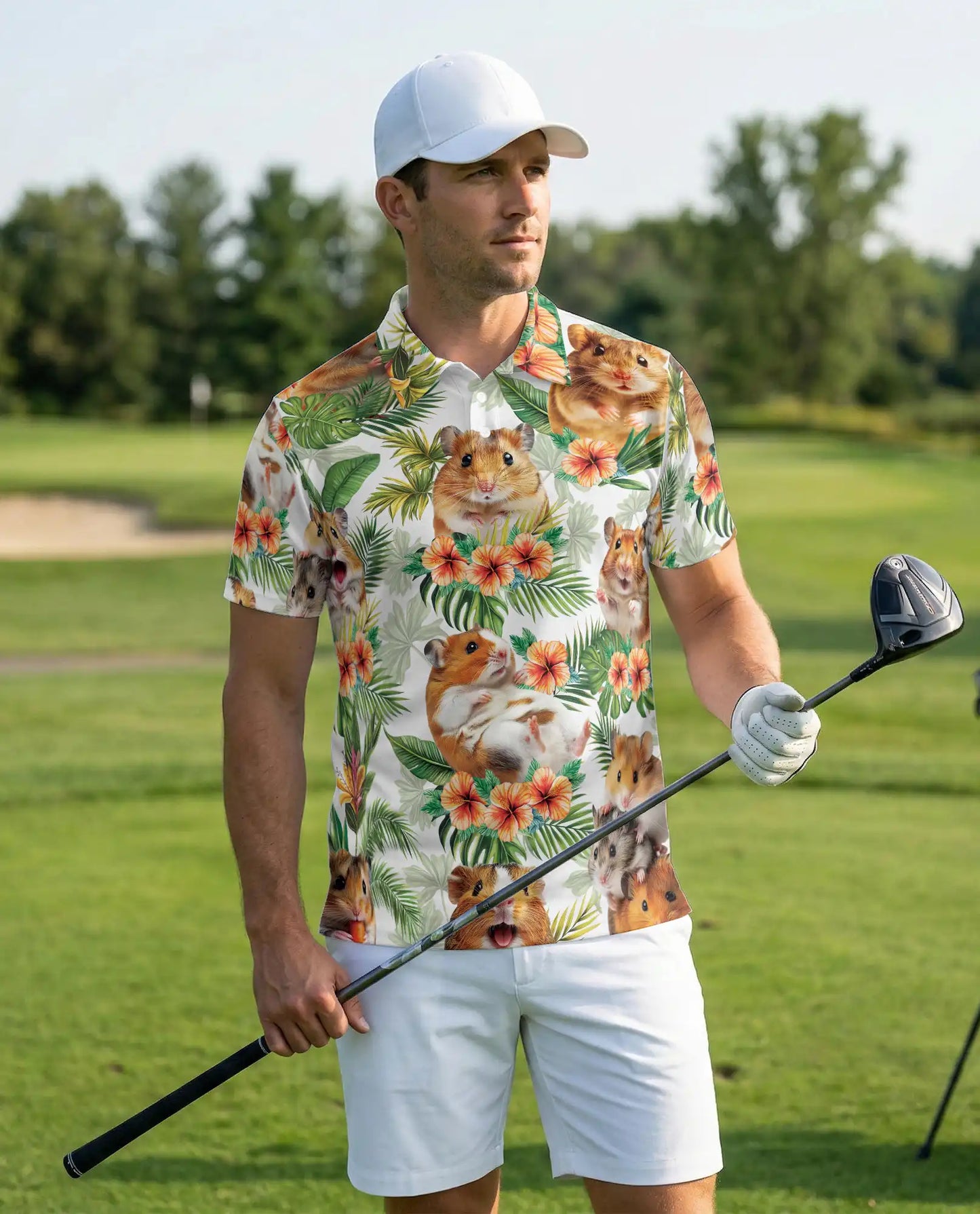 Hamster Polo Shirt – Tropical Hibiscus Pet Print | Netecom